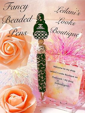 Fancy beaded Pen/gifts/black flowers/backpack focal bead/